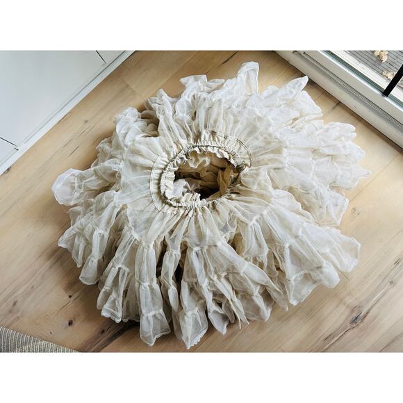 VTG  Crinoline Tulle Slip Size M/L Stretchy Waist Off White USA made petticoat - Picture 9 of 10